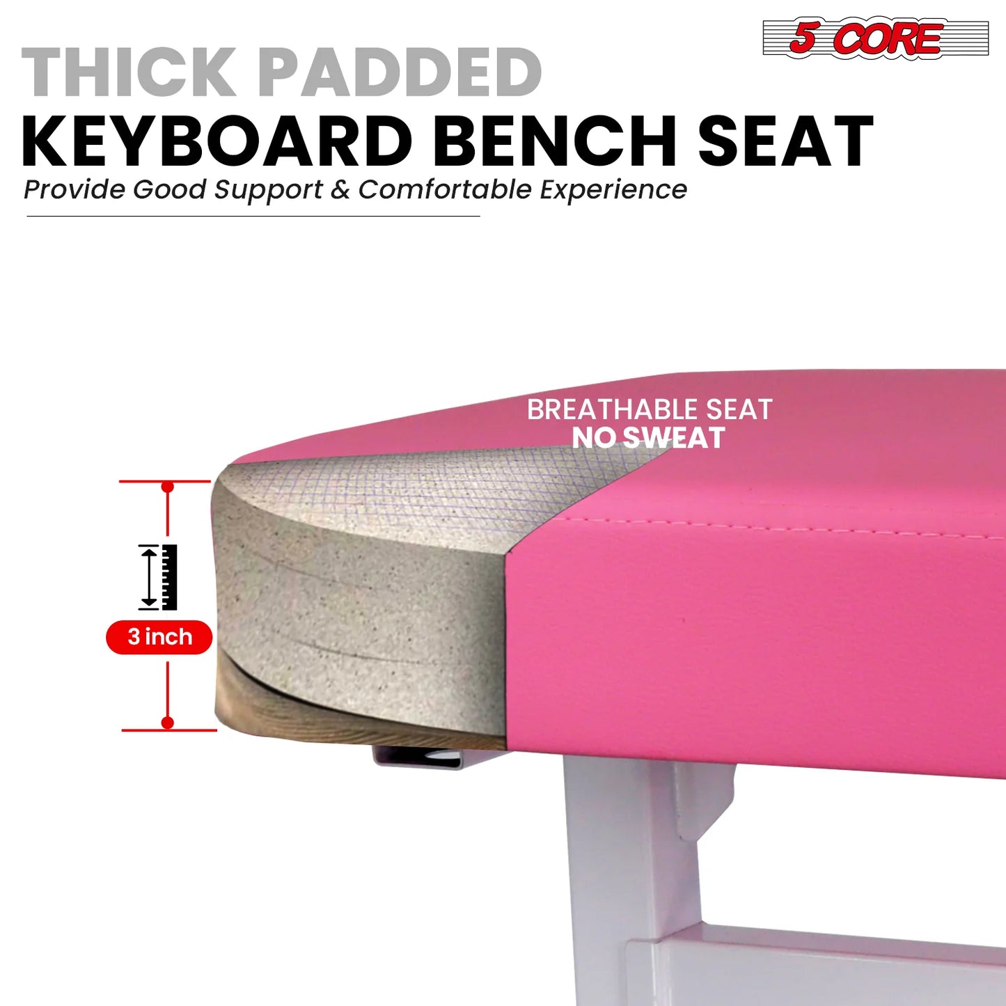 5CORE Keyboard Bench Piano Stool Thick Padded Seat Height Adjustable Keyboard Chair