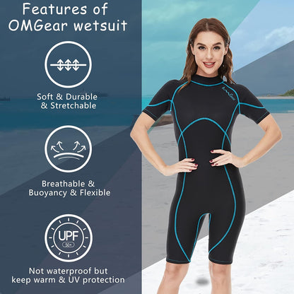 Wetsuit Men Women 2Mm Neoprene Shorty UV Protection One Piece Short Sleeves Scuba Diving Suits Swimsuit for Scuba Diving Surf Snorkeling Swimming(Black,X-Large)