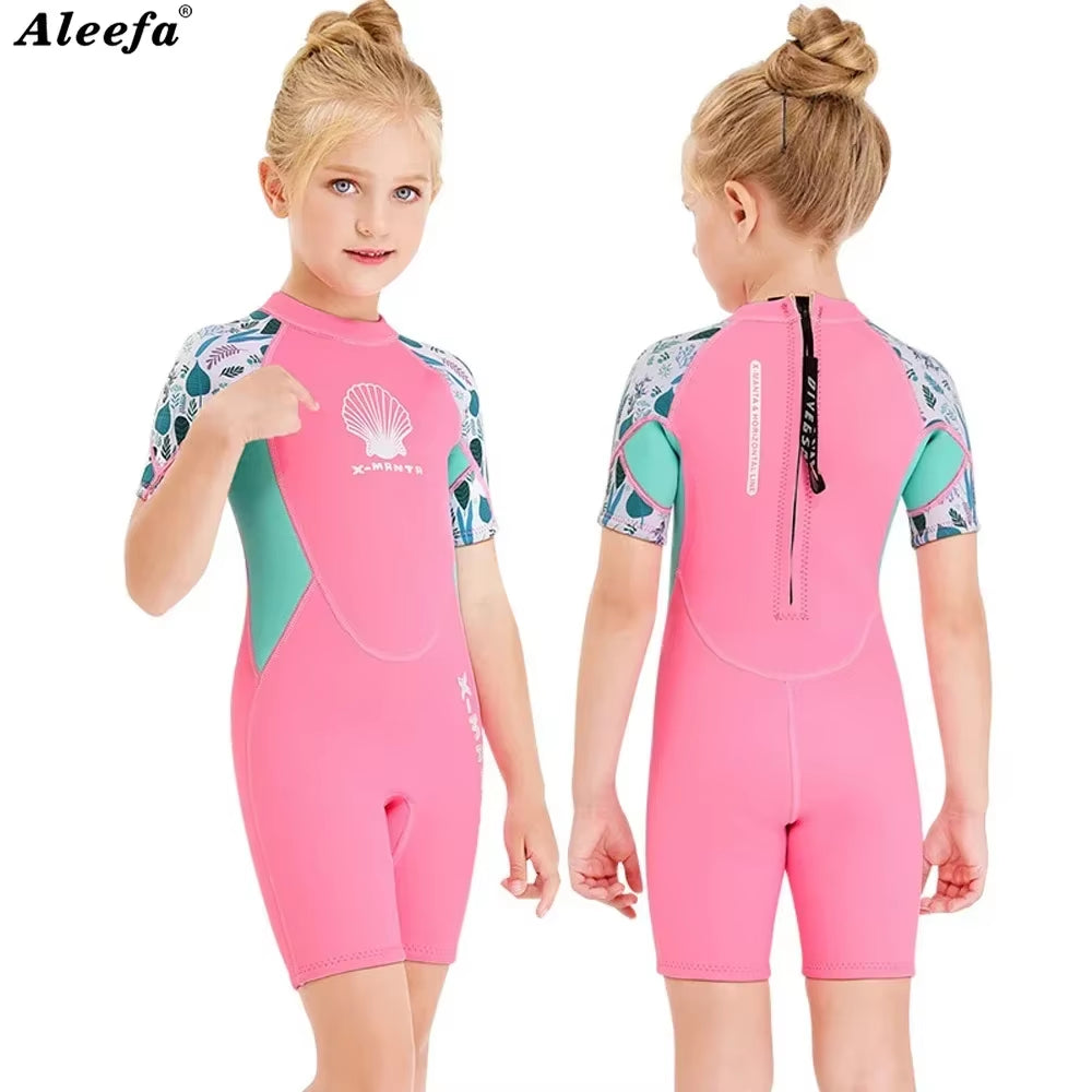 Kids Girls Neoprene 2.5Mm Wetsuit Diving Suit Winter Swimwear Short Surfing Swimsuit Wet Diving Shorty