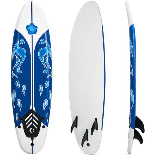 6Ft Surfing Body Board W/ 3 Removable Fins Safety Leash White