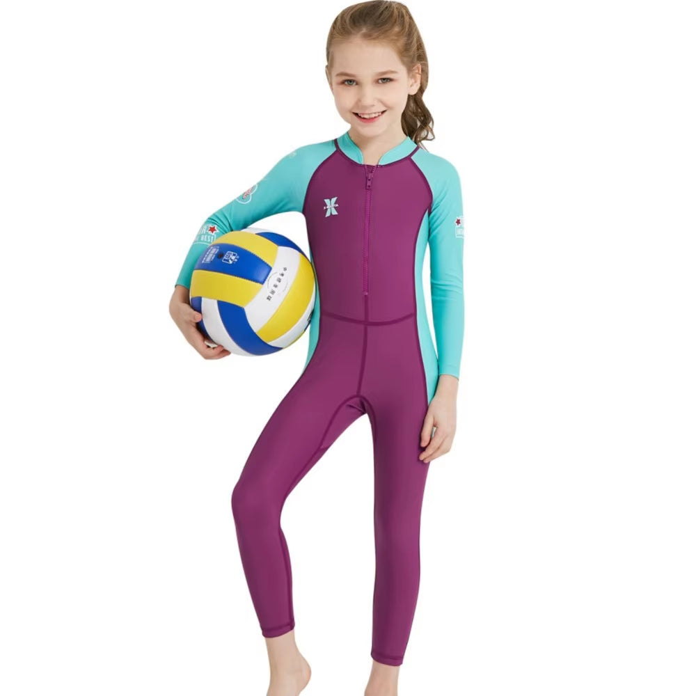 One-Piece Kids Diving Suit Swimsuit with Sleeves Child Full Body Wetsuit Keep Warm Long Sleeve UV Protection Swimwear Surfing