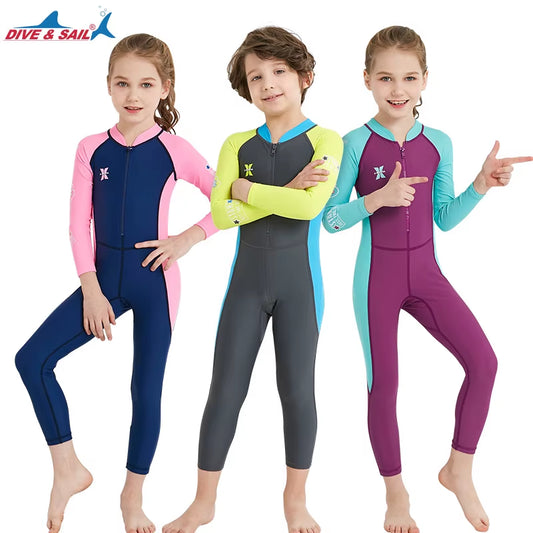 Childrens Outdoor Swimsuit Kids Wetsuit F Keep Warm Long Sleeves Sunscreen Swimsuit Quick Drying Thin Style Suit