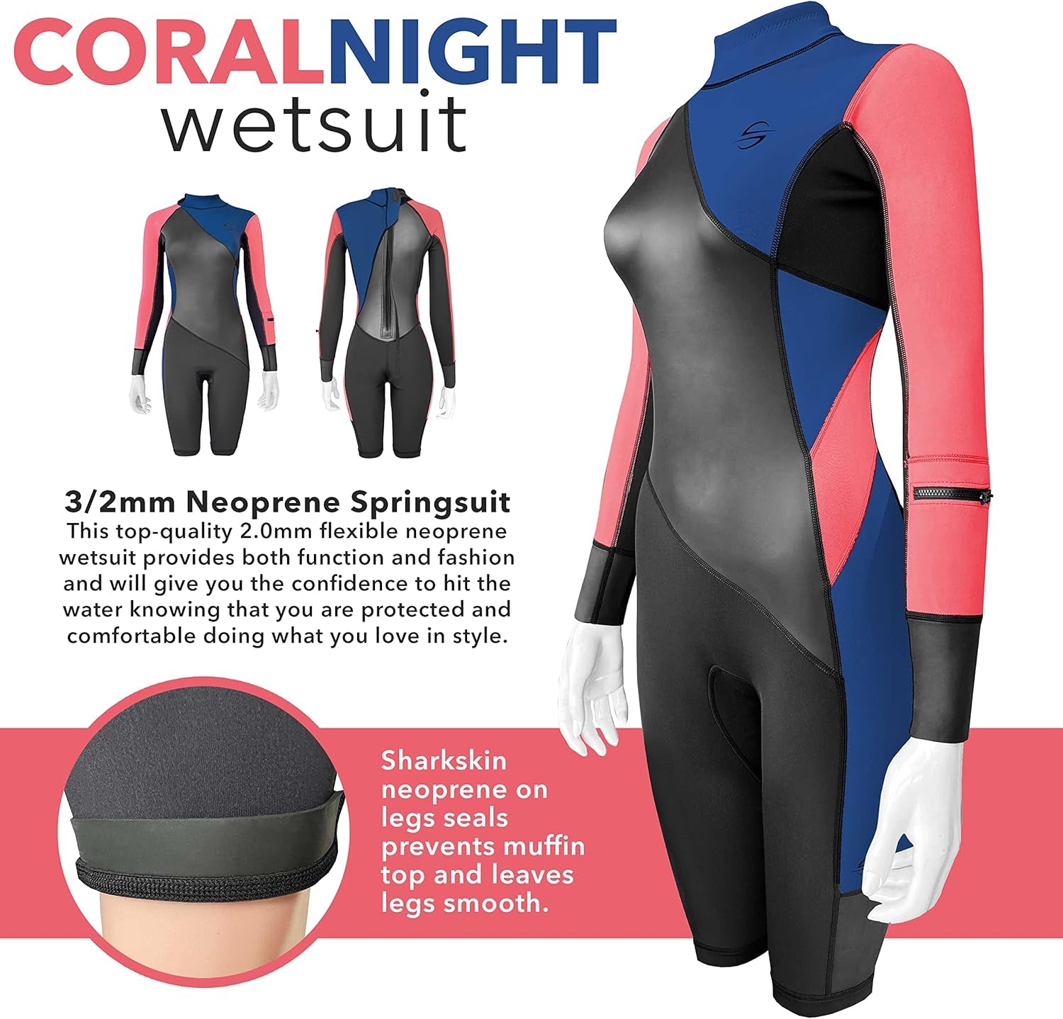 Women'S Limestone Neoprene Wetsuit Shorty Wet Suits for Women in Cold Water Long-Sleeve Half Leg Water Suits Springsuit for Scuba Diving Surfing Kayaking Canoeing Snorkeling Swimming - 2.0Mm