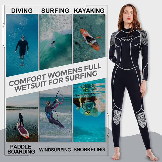 Women Wetsuit Men, 3Mm Neoprene Fullsuits Long Sleeve Diving Suit Thermal Suit Back Zip for Scuba Diving Snorkeling Surfing (Womens, L)