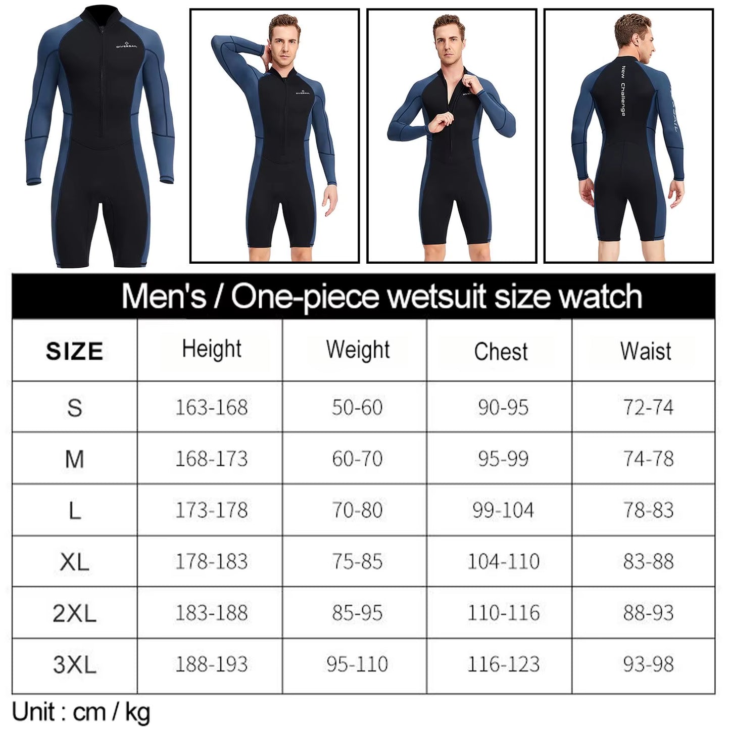 Men Wetsuit Diving Suit Protection Front Zip Wet Suit for Water Sports