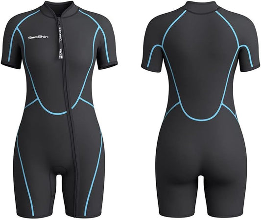 Mens 3Mm Shorty Wetsuit Womens, Full Body Diving Suit Front Zip Wetsuit for Diving Snorkeling Surfing Swimming