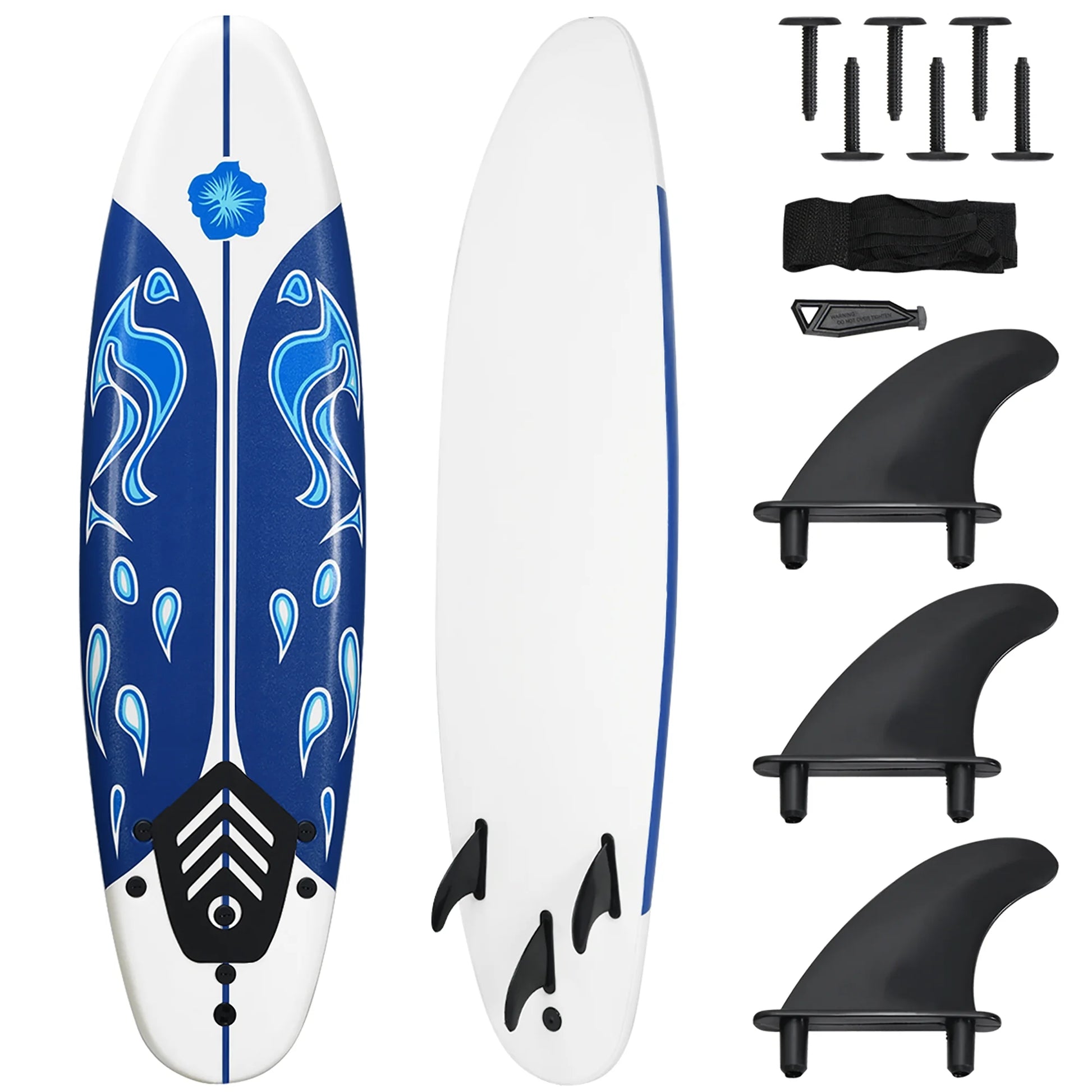 6' Surfboard Foamie Body Surfing Board W/3 Fins & Leash for Kids Adults White