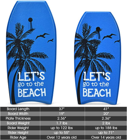 Boogie Boards for Beach, 41''/37''/33'' Lightweight Body Board with EPS Core, XPE Deck, HDPE Slick Bottom, Wrist Leash, Bodyboard for Kids Adults Surfing