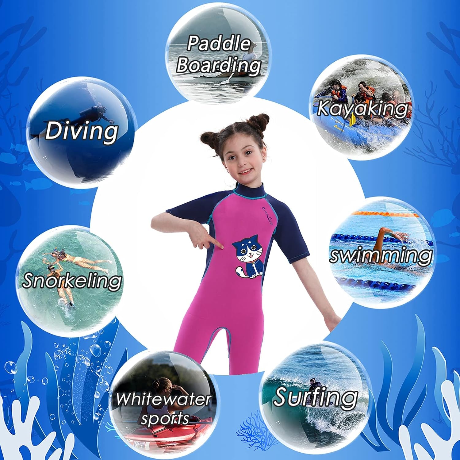 Wetsuit Kids 2Mm 3Mm Shorty Neoprene One Piece Short Sleeves Diving Suits Back Zipper Thermal Swimsuit for Youth Boys Girls Scuba Diving Surfing Snorkeling Swimming Water Sports