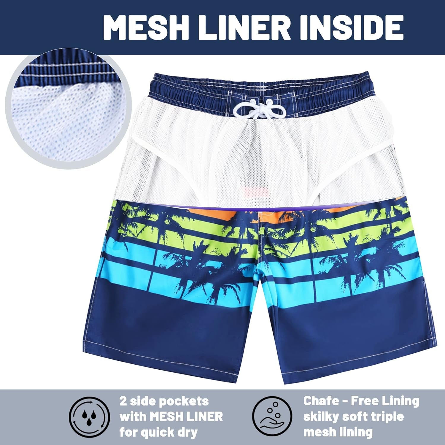 Mens Swim Trunks Long, Quick Dry Mens Boardshorts, 9 Inches Inseam Mens Bathing Suits with Mesh Lining