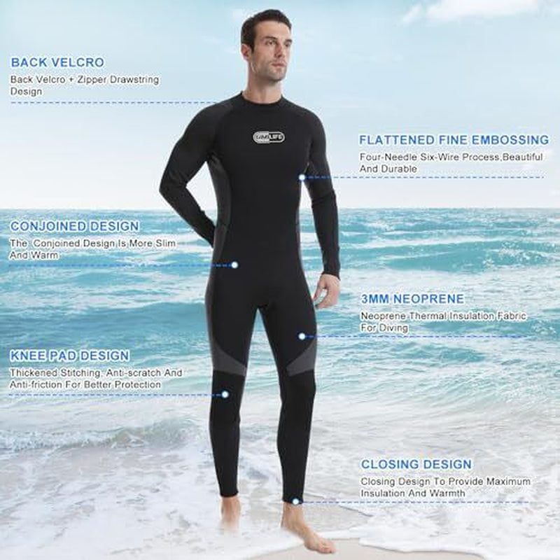 Wetsuits for Men Women, Mens 3MM Small Men'S Black & Light Gray Fullsuit