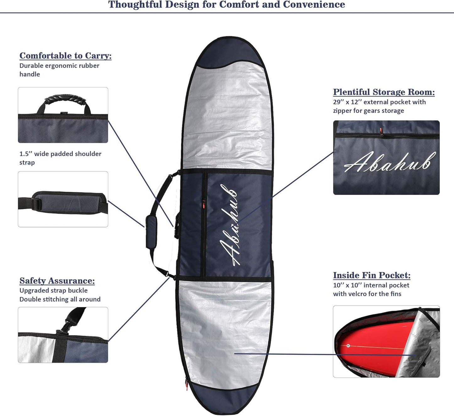 Premium Surfboard Travel Bag, Foam Padded Surf Board Cover, Shortboard Carrying Bags for Surfing, Outdoor, Airplane, Car, Truck,6'0, 6'6, 7'0, 7'6, 8'0, 8'6, 9'0, 9'6, 10'0