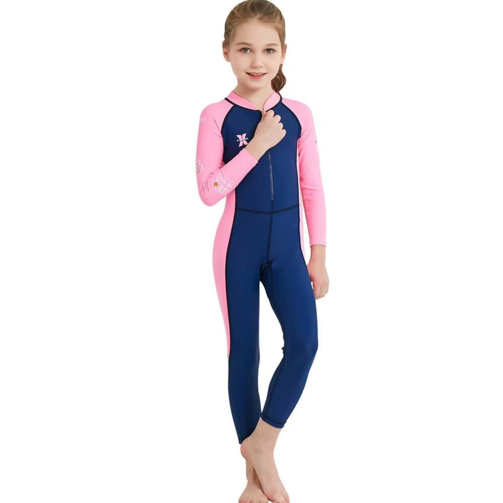 One-Piece Kids Diving Suit Swimsuit with Sleeves Child Full Body Wetsuit Keep Warm Long Sleeve UV Protection Swimwear Surfing