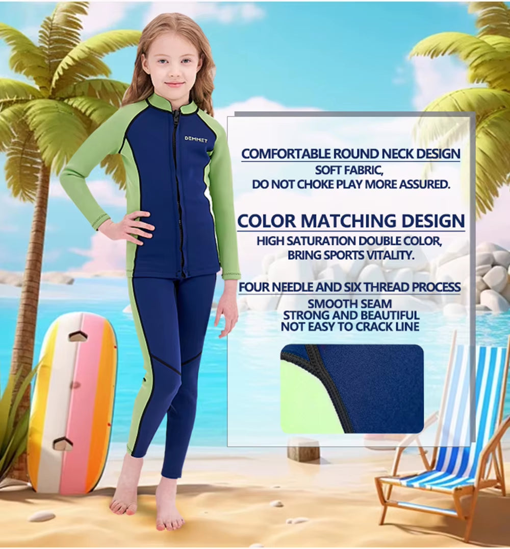 New Kids Wetsuit Neoprene 1.5Mm/3Mm Boys and Girls Thick Warm Scuba Diving Suit Underwater Free-Diving Split Long Sleeve