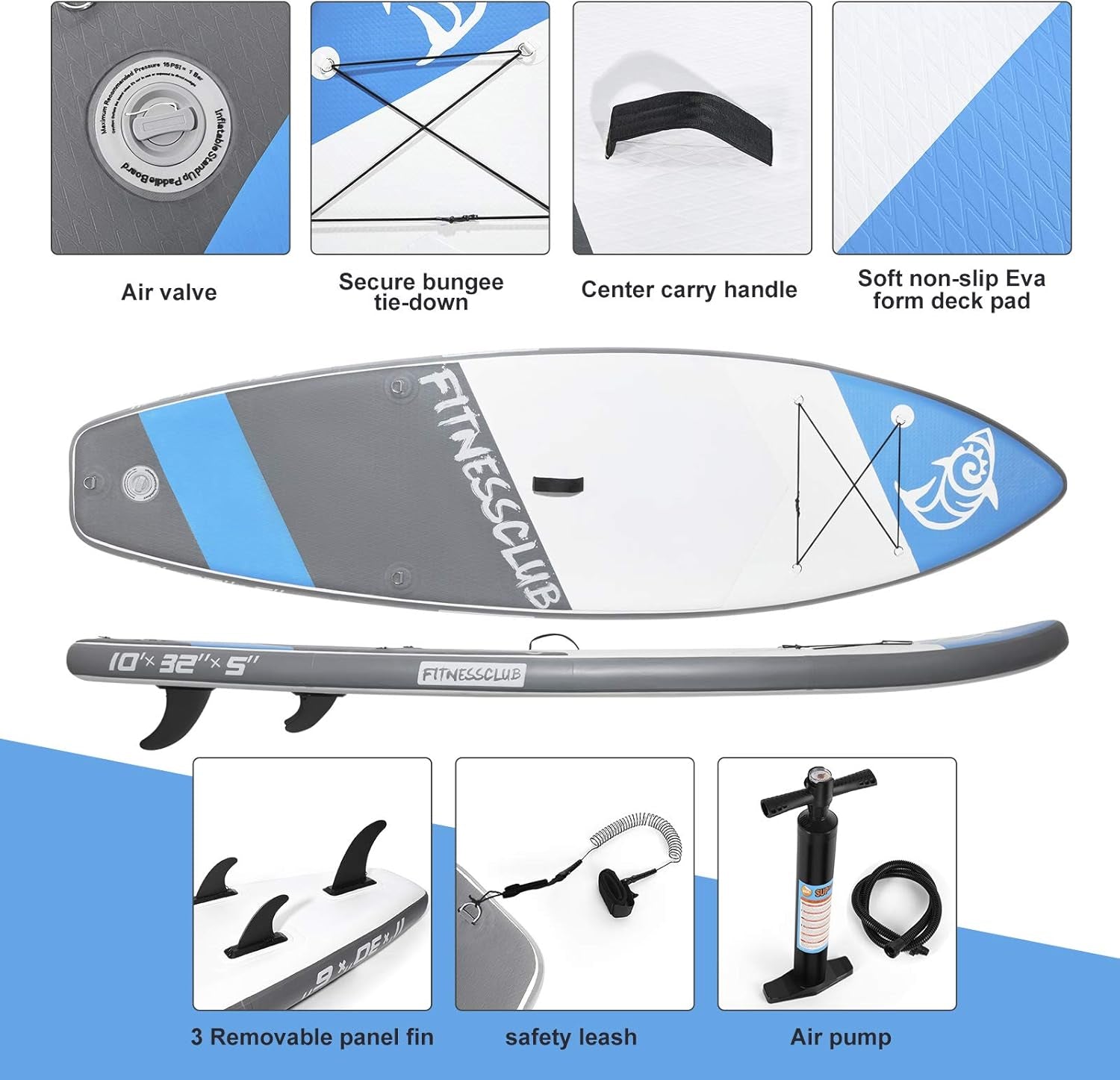 10/11Ft Inflatable Stand up Paddle Board,Durable Lightweight Touring SUP Accessories, Wide Stance, Non-Slip Deck,10L Waterproof Bag Leash,Pump,Carry Bag, Standing Boat for Youth Adult