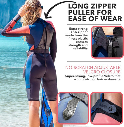 Women'S Limestone Neoprene Wetsuit Shorty Wet Suits for Women in Cold Water Long-Sleeve Half Leg Water Suits Springsuit for Scuba Diving Surfing Kayaking Canoeing Snorkeling Swimming - 2.0Mm