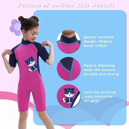 Wetsuit Kids 2Mm 3Mm Shorty Neoprene One Piece Short Sleeves Diving Suits Back Zipper Thermal Swimsuit for Youth Boys Girls Scuba Diving Surfing Snorkeling Swimming Water Sports