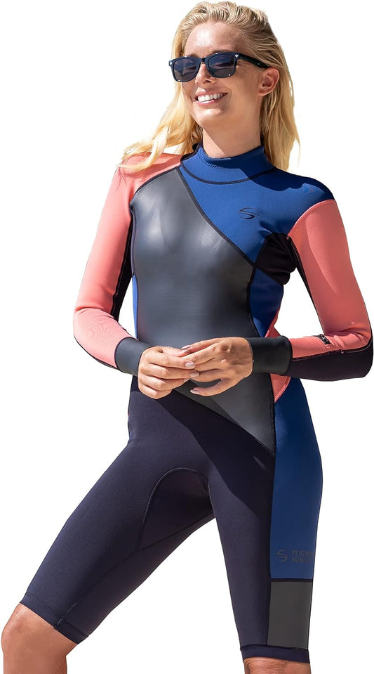 Women'S Limestone Neoprene Wetsuit Shorty Wet Suits for Women in Cold Water Long-Sleeve Half Leg Water Suits Springsuit for Scuba Diving Surfing Kayaking Canoeing Snorkeling Swimming - 2.0Mm