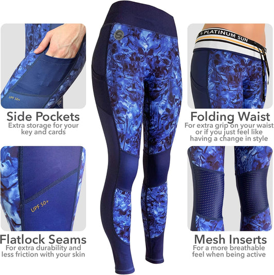 Women'S Swim Workout Pattern Leggings Wetsuit Pants Tights UPF 50+