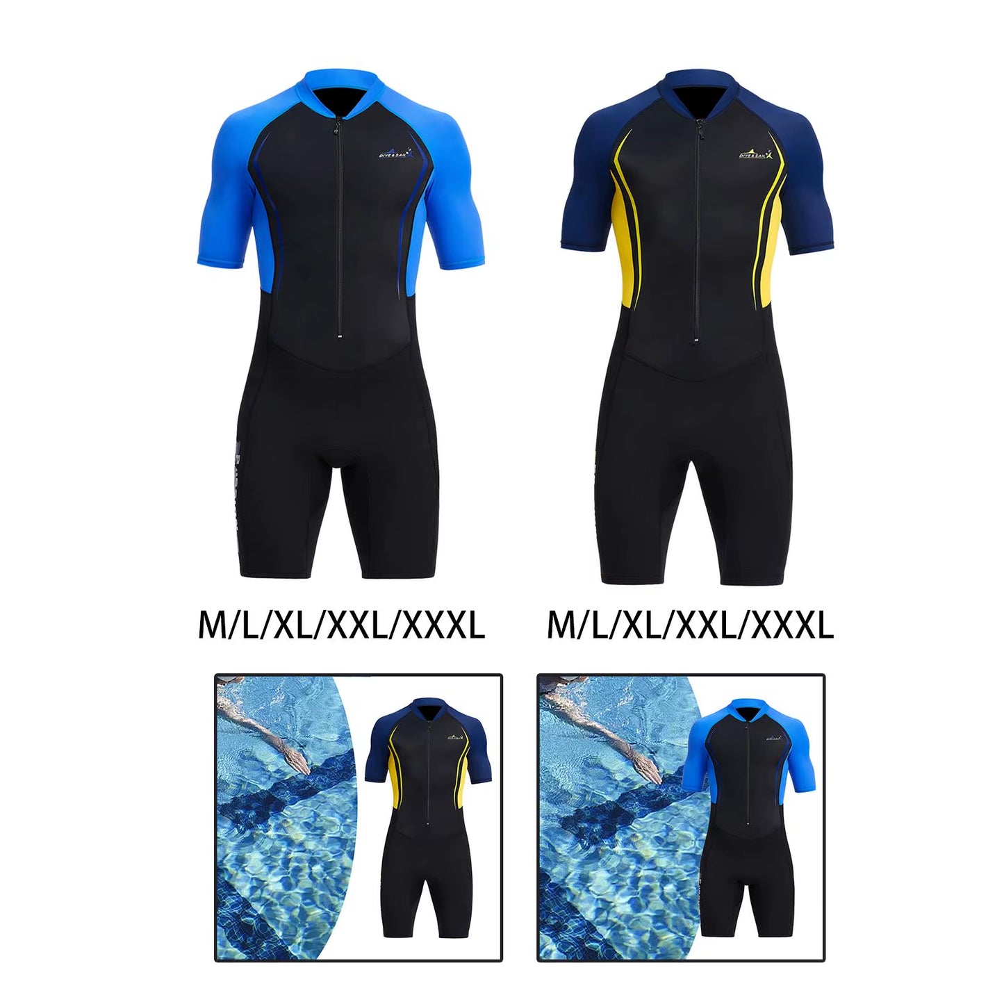 Mens Shorty Wetsuit 1.5Mm Sun Protective One Piece Full Body Diving Suit Swimming Pool Scuba Diving Snorkeling Suit