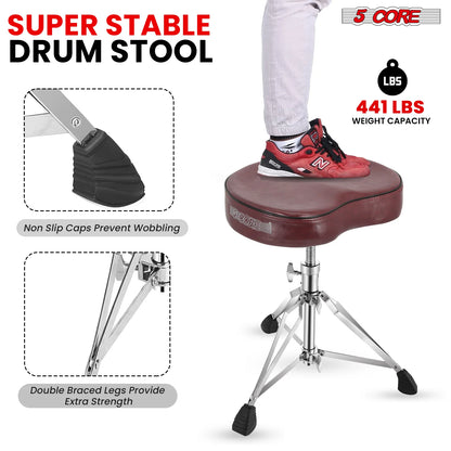 5Core Drum Throne Padded Guitar Stool Saddle Drummer Seat for Adults & Kids