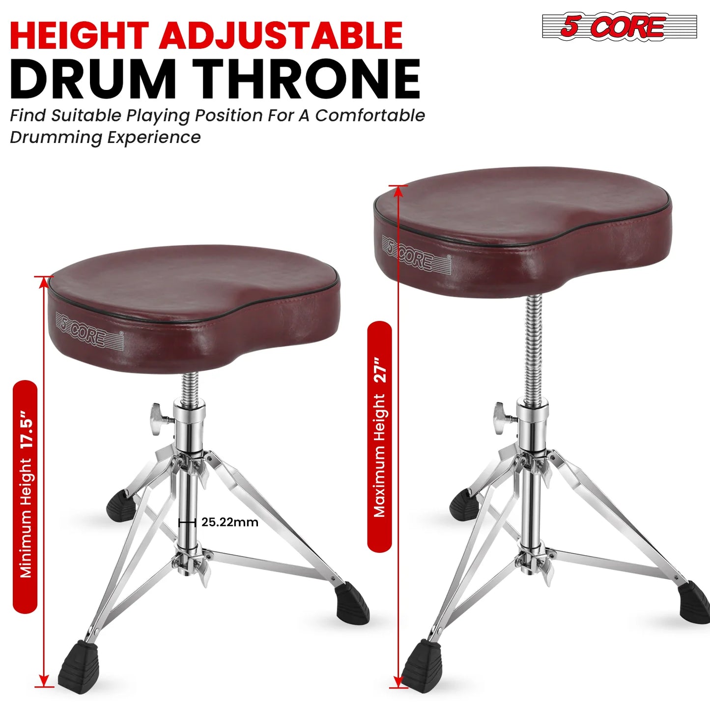 5Core Drum Throne Padded Guitar Stool Saddle Drummer Seat for Adults & Kids