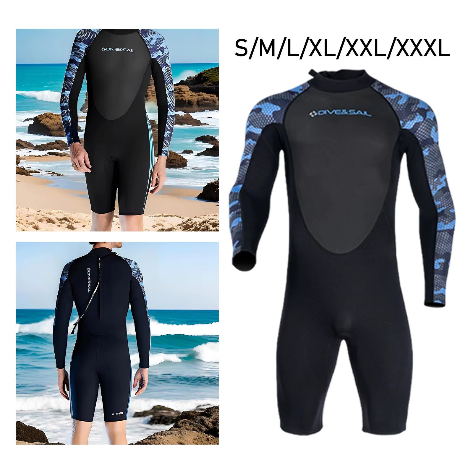 Men Wetsuit Shorty Neoprene 2Mm Body Swim Suits Long Sleeve Bathing Suit Diving