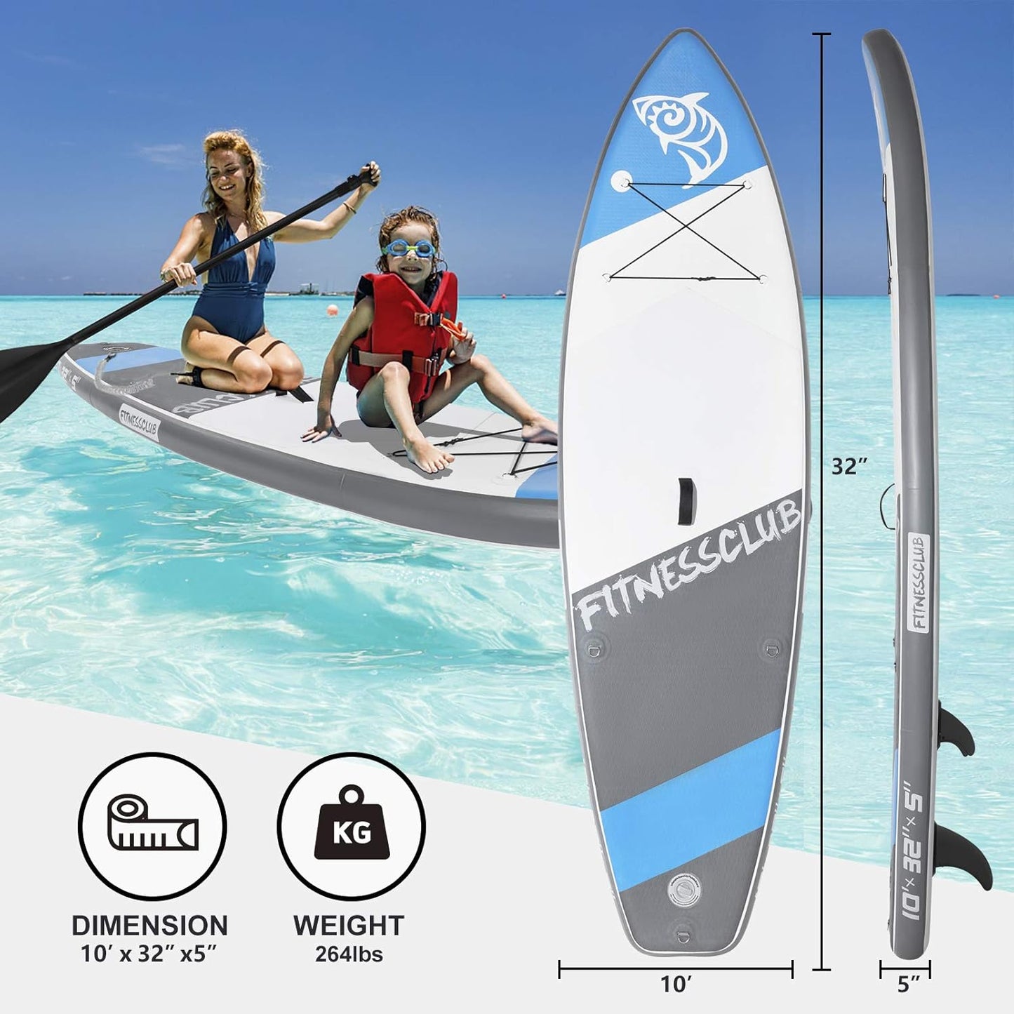 10/11Ft Inflatable Stand up Paddle Board,Durable Lightweight Touring SUP Accessories, Wide Stance, Non-Slip Deck,10L Waterproof Bag Leash,Pump,Carry Bag, Standing Boat for Youth Adult