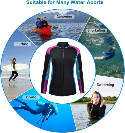 Wetsuits Top Jacket Women Men 2Mm Neoprene Long Sleeve Shirt 3Mm Front Zipper Vest Wet Suit Keep Warm for Adult Youth Kids Diving Surf Swim Water Sports