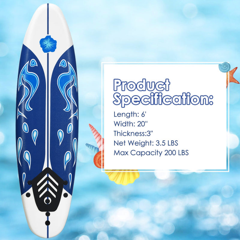 6 Feet Surfboard with 3 Detachable Fins