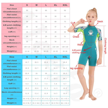 Kids Girls Neoprene 2.5Mm Wetsuit Diving Suit Winter Swimwear Short Surfing Swimsuit Wet Diving Shorty