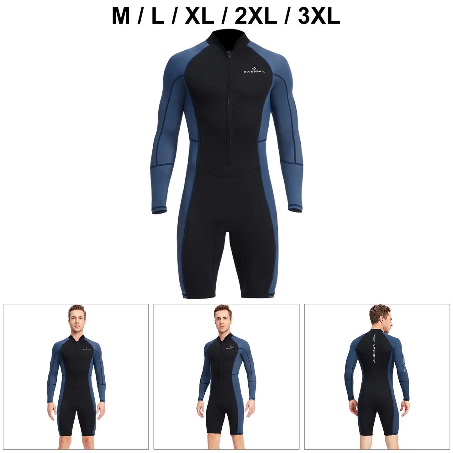 Neoprene 1.5Mm Men Wetsuit Shorty Scuba Diving Suit Shorts Long Sleeve Swimwear