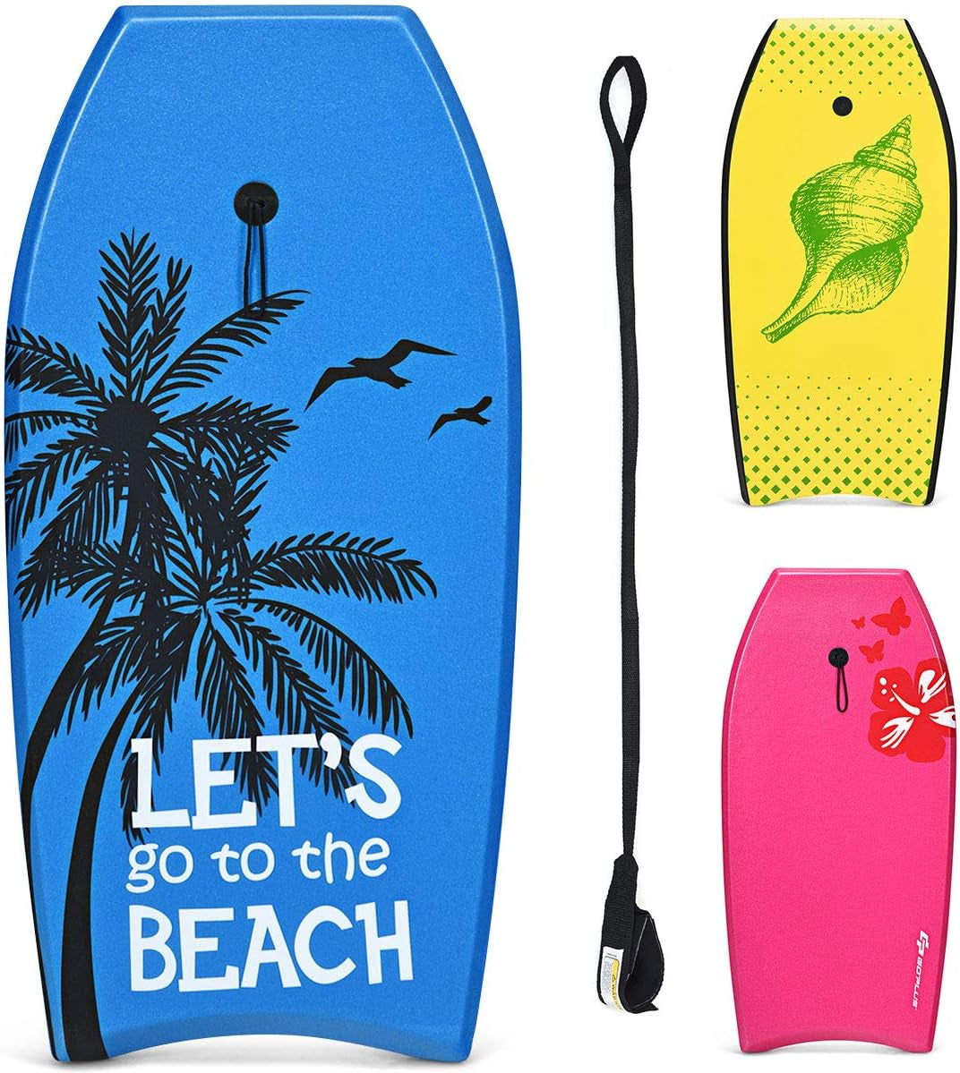 Boogie Boards for Beach, 41''/37''/33'' Lightweight Body Board with EPS Core, XPE Deck, HDPE Slick Bottom, Wrist Leash, Bodyboard for Kids Adults Surfing