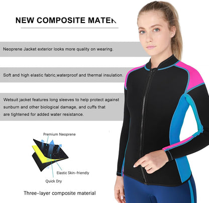 Wetsuits Top Jacket Women Men 2Mm Neoprene Long Sleeve Shirt 3Mm Front Zipper Vest Wet Suit Keep Warm for Adult Youth Kids Diving Surf Swim Water Sports