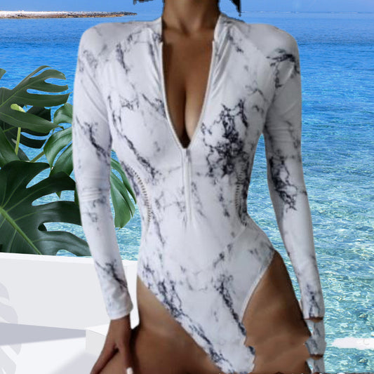 Long Sleeve Swimsuit Zipper Surfing Suit