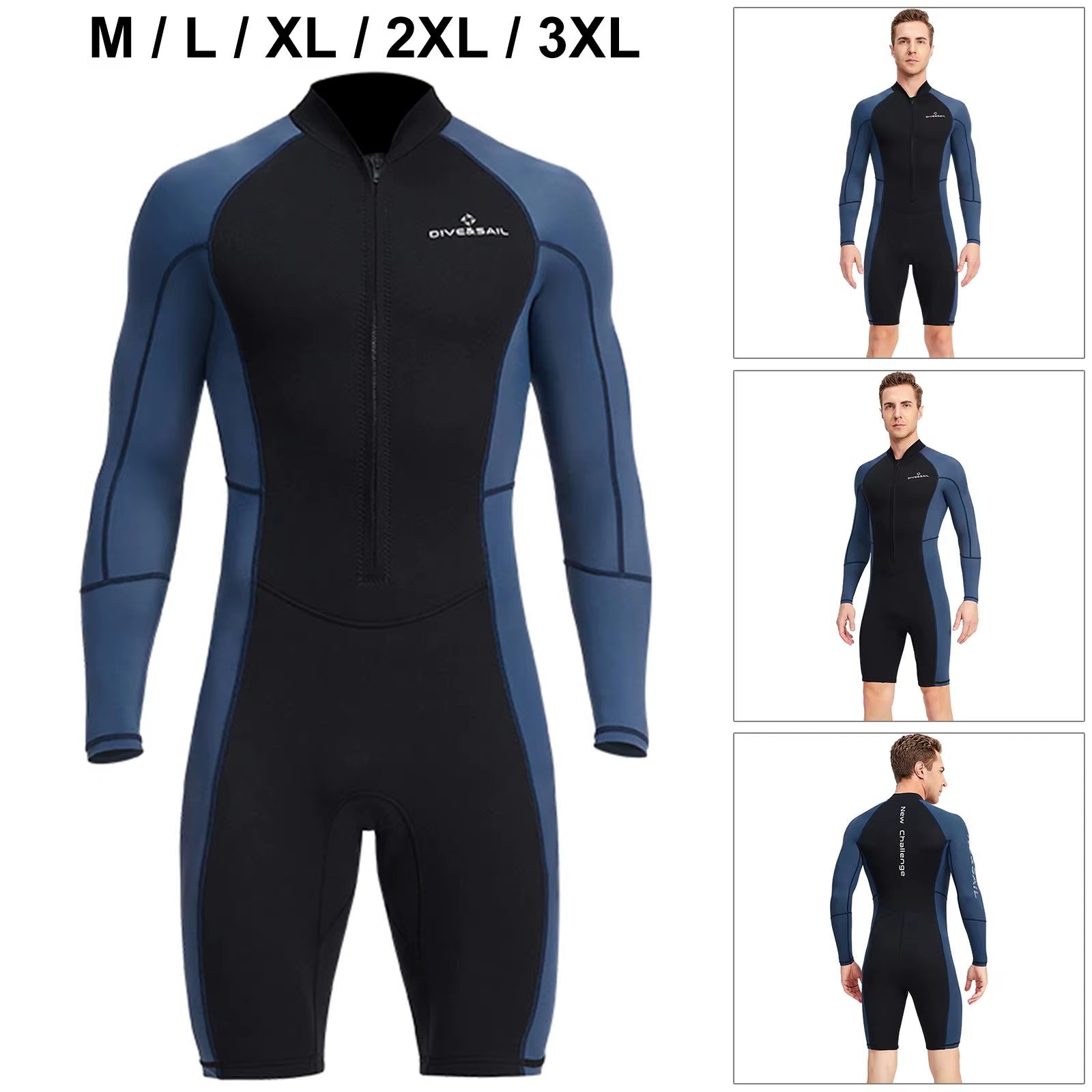 Neoprene 1.5Mm Men Wetsuit Shorty Scuba Diving Suit Shorts Long Sleeve Swimwear