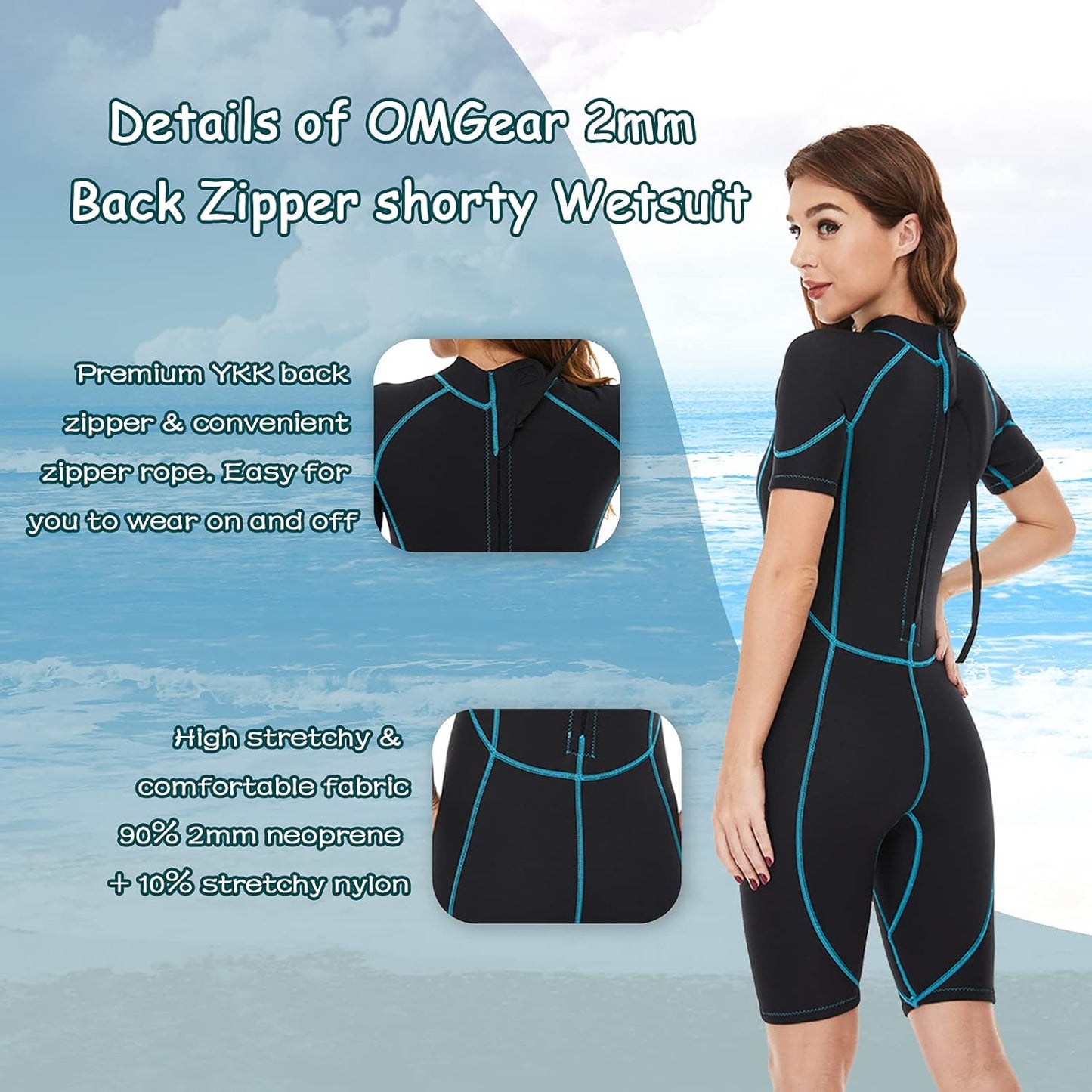 Wetsuit Men Women 2Mm Neoprene Shorty UV Protection One Piece Short Sleeves Scuba Diving Suits Swimsuit for Scuba Diving Surf Snorkeling Swimming(Black,X-Large)