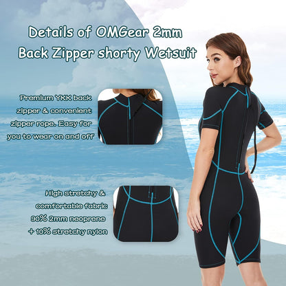 Wetsuit Men Women 2Mm Neoprene Shorty UV Protection One Piece Short Sleeves Scuba Diving Suits Swimsuit for Scuba Diving Surf Snorkeling Swimming(Black,X-Large)