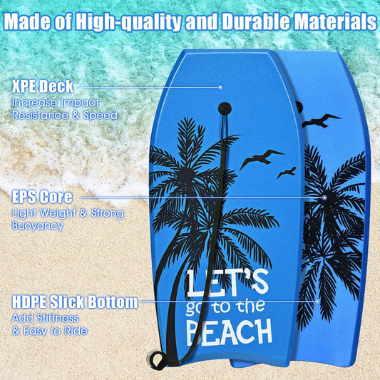 Boogie Boards for Beach, 41''/37''/33'' Lightweight Body Board with EPS Core, XPE Deck, HDPE Slick Bottom, Wrist Leash, Bodyboard for Kids Adults Surfing