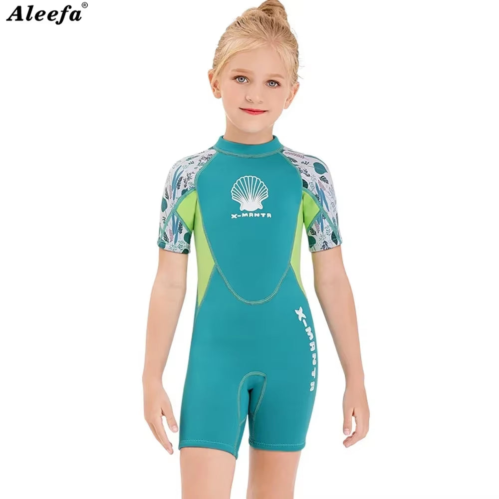 Kids Girls Neoprene 2.5Mm Wetsuit Diving Suit Winter Swimwear Short Surfing Swimsuit Wet Diving Shorty