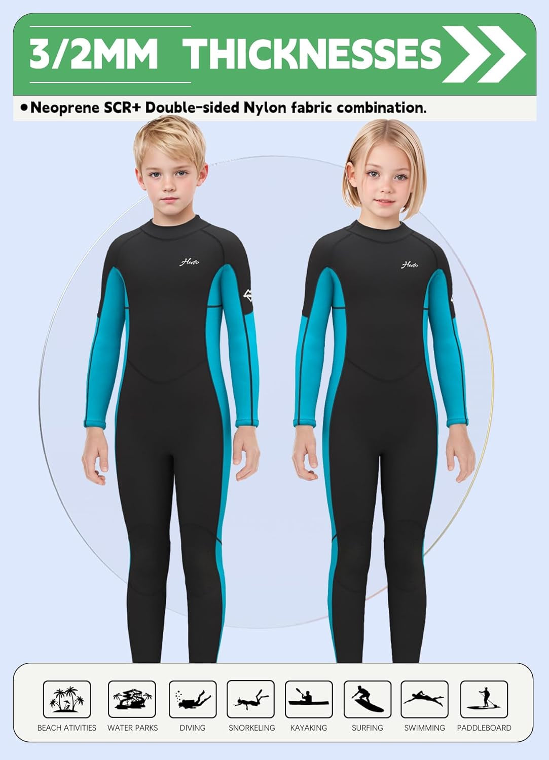 Kids Wetsuit for Boys Girls Toddler Youth 3/2Mm Neoprene Full Wet Suits in Cold Water for Swimming Surfing Diving