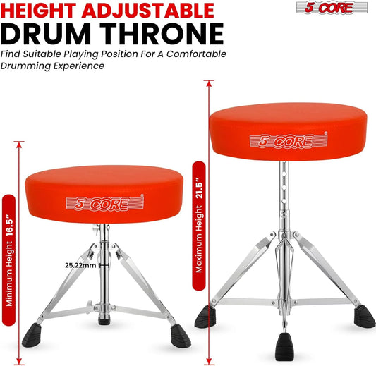 5Core Drum Throne Adjustable Guitar Stool Padded Seat + Drum Practice Pad Snare Drumming Stand