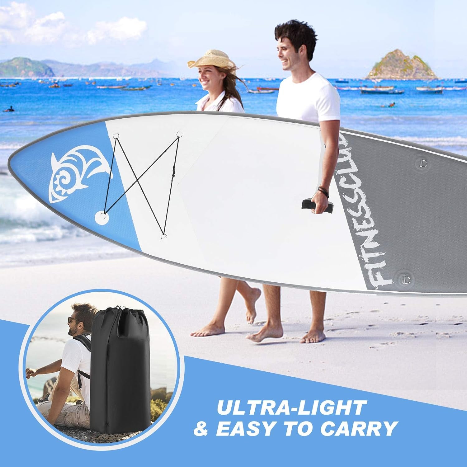 10/11Ft Inflatable Stand up Paddle Board,Durable Lightweight Touring SUP Accessories, Wide Stance, Non-Slip Deck,10L Waterproof Bag Leash,Pump,Carry Bag, Standing Boat for Youth Adult