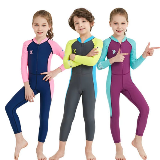 One-Piece Kids Diving Suit Swimsuit with Sleeves Child Full Body Wetsuit Keep Warm Long Sleeve UV Protection Swimwear Surfing