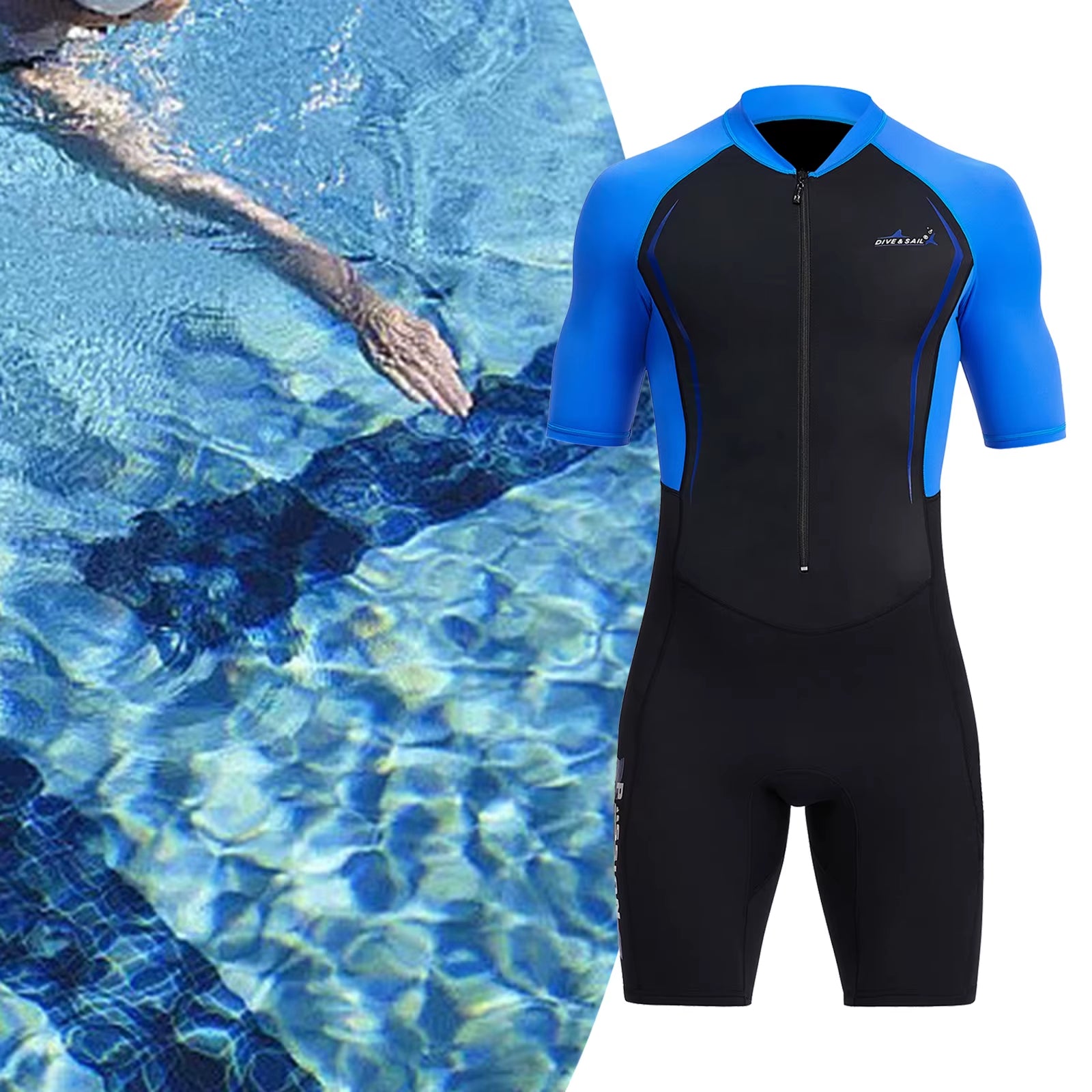 Mens Shorty Wetsuit 1.5Mm Sun Protective One Piece Full Body Diving Suit Swimming Pool Scuba Diving Snorkeling Suit