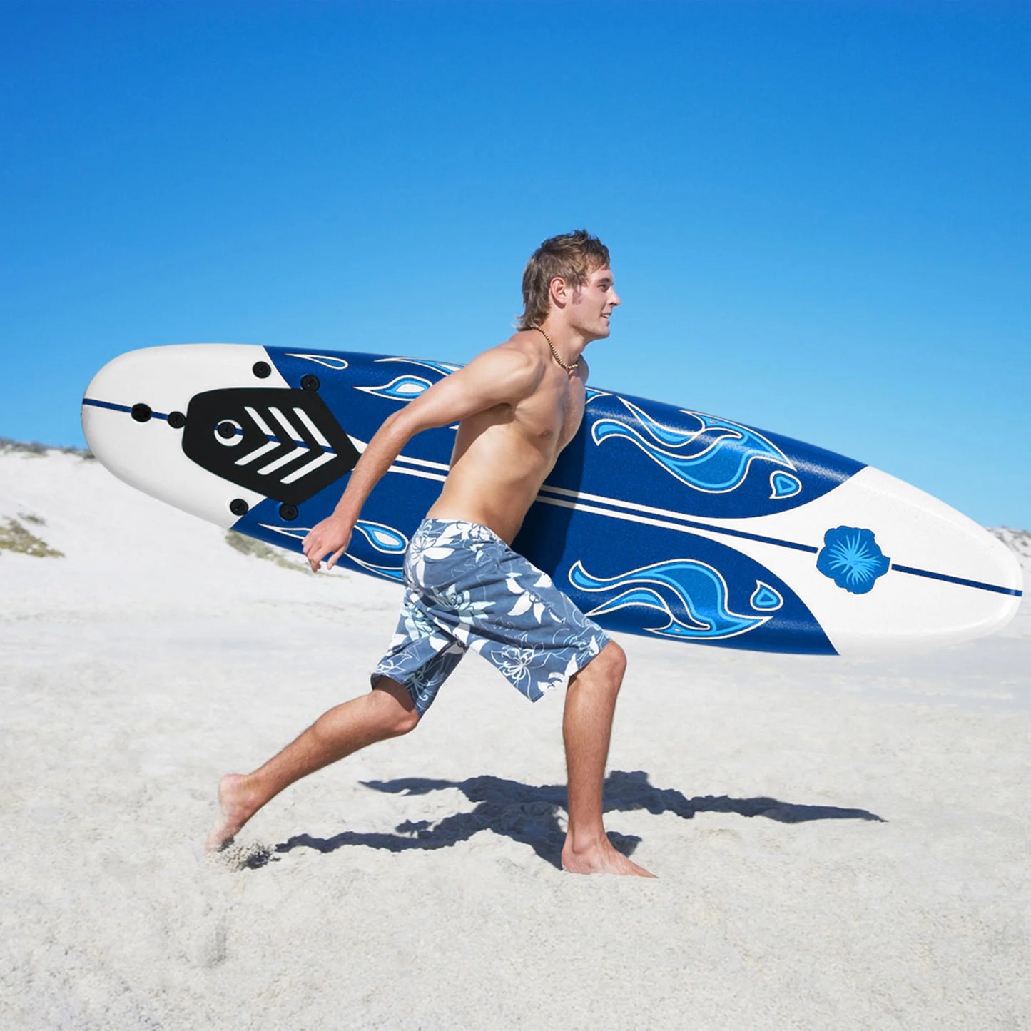 6Ft Surfing Body Board W/ 3 Removable Fins Safety Leash White