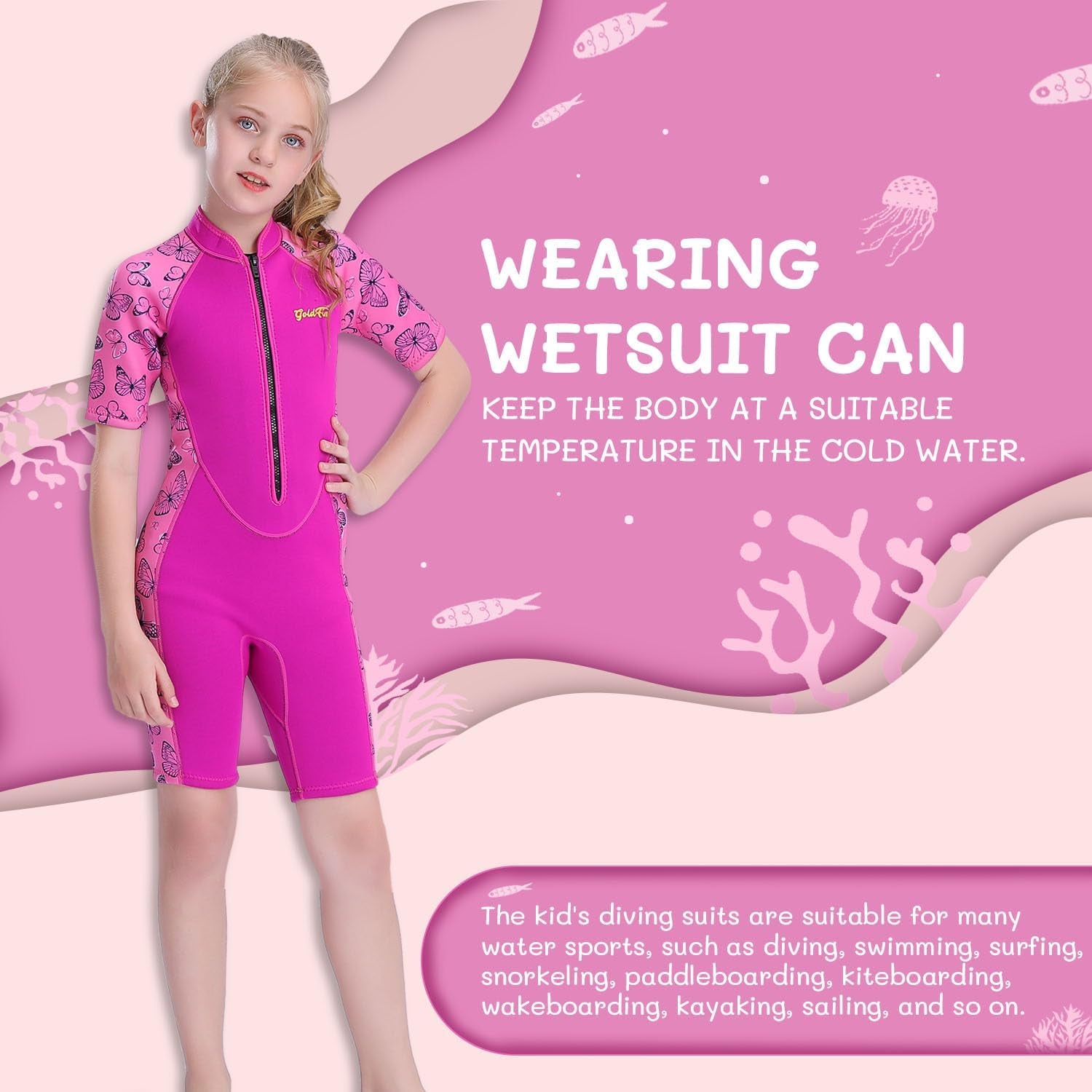 Kids Wetsuit for Girls Boys, 2Mm 3Mm Toddler Shorty Neoprene Front Zip Wet Suits Keep Warm for Water Sports Surfing Snorkeling Swimming