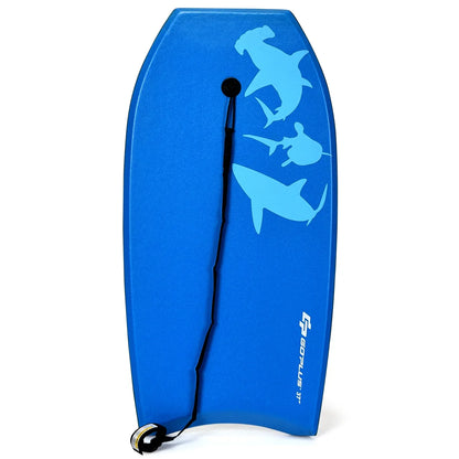 Goplus 41'' Lightweight Super Bodyboard Surfing W/Leash EPS Core Boarding Blue Shark