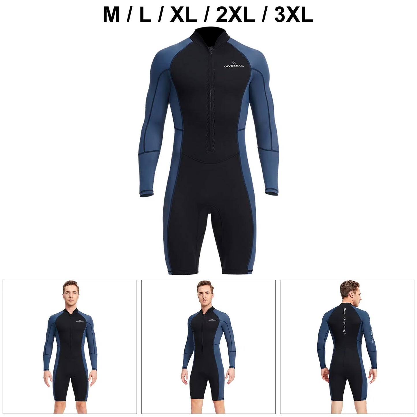 Men Wetsuit Diving Suit Protection Front Zip Wet Suit for Water Sports