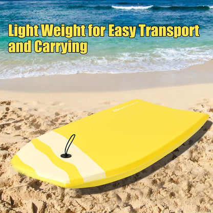 Goplus 41'' Lightweight Super Bodyboard Surfing W/Leash IXPE Deck EPS Core Boarding Yellow